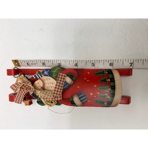 Vintage Wood Santa Sled Christmas Ornament 7" - Picture 5 of 6